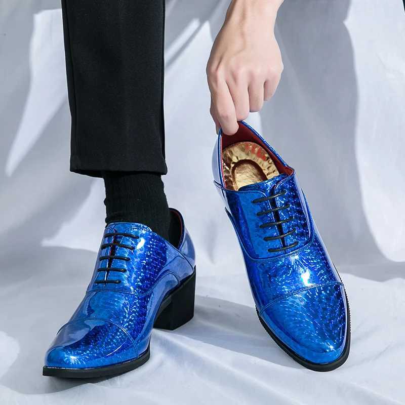 Luxury gold mens shoes elegant high-heeled leather shoes suitable for mens Pointed toe comfortable formal shoes Oxford shoesXJ250319