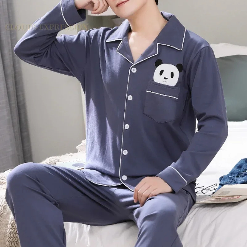 Spring two-piece pajamas cartoon duck print short sleeved mens pajamas set long pants pajamas casual pajamas 250317