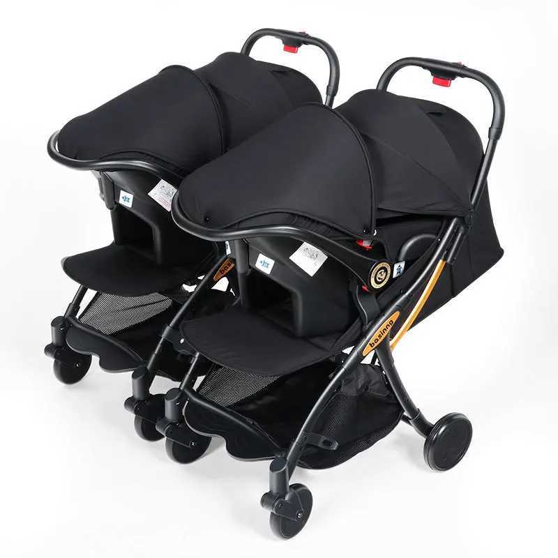 Twin baby strollers with car seats 0-3 young weight baby strollers 3-in-1 four-wheel shock-absorbing folding Z250319