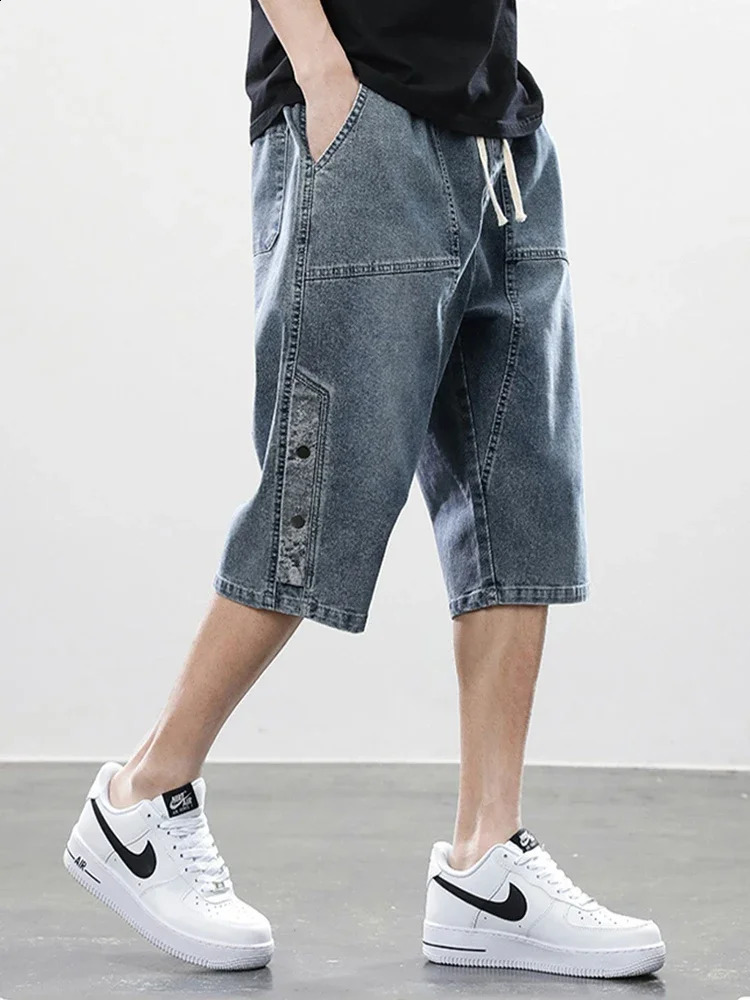 Summer mens jeans denim Breeches casual shorts washed cotton brushed straight open top pants large size 8XL 250317