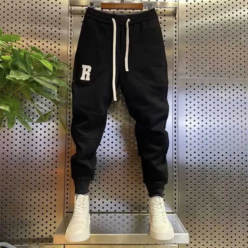 Autumn Mens Cotton Sport Pants High Street Joggers R Embroidery Trousers 9-Minute Sweatpants Fashionable Mens Clothing 2024 X250319