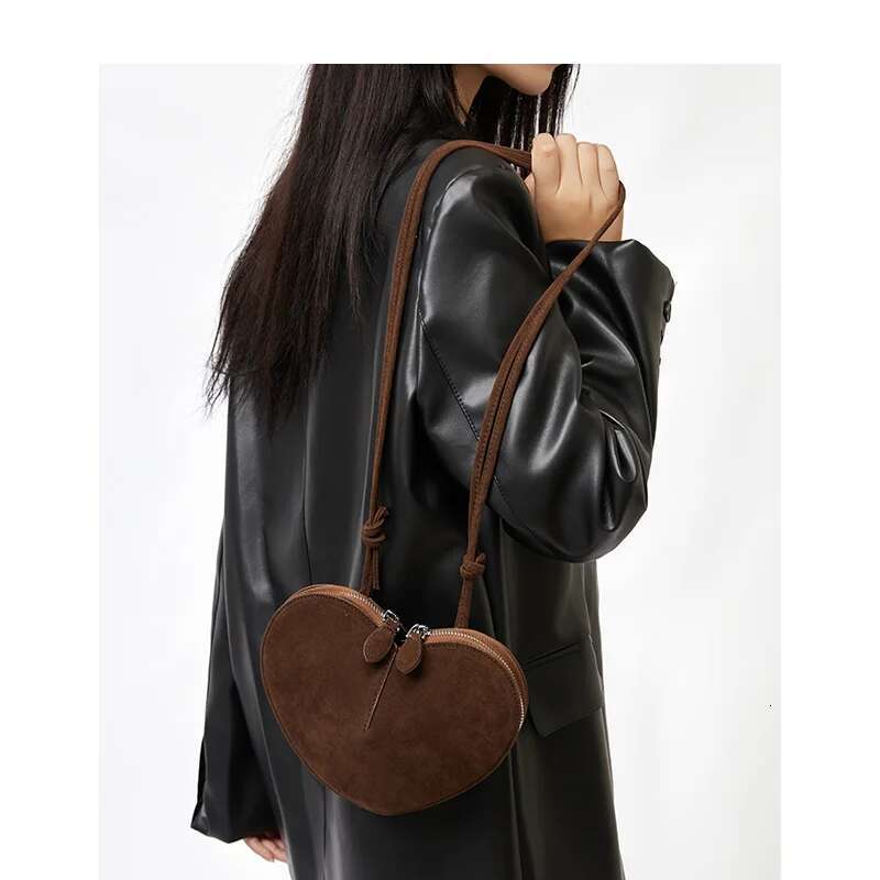 MABULA Faux Suede Vintage Heart Shape Crossbody Bohemian Fashion Design Purse For Woman Simple Casual Phone Bag