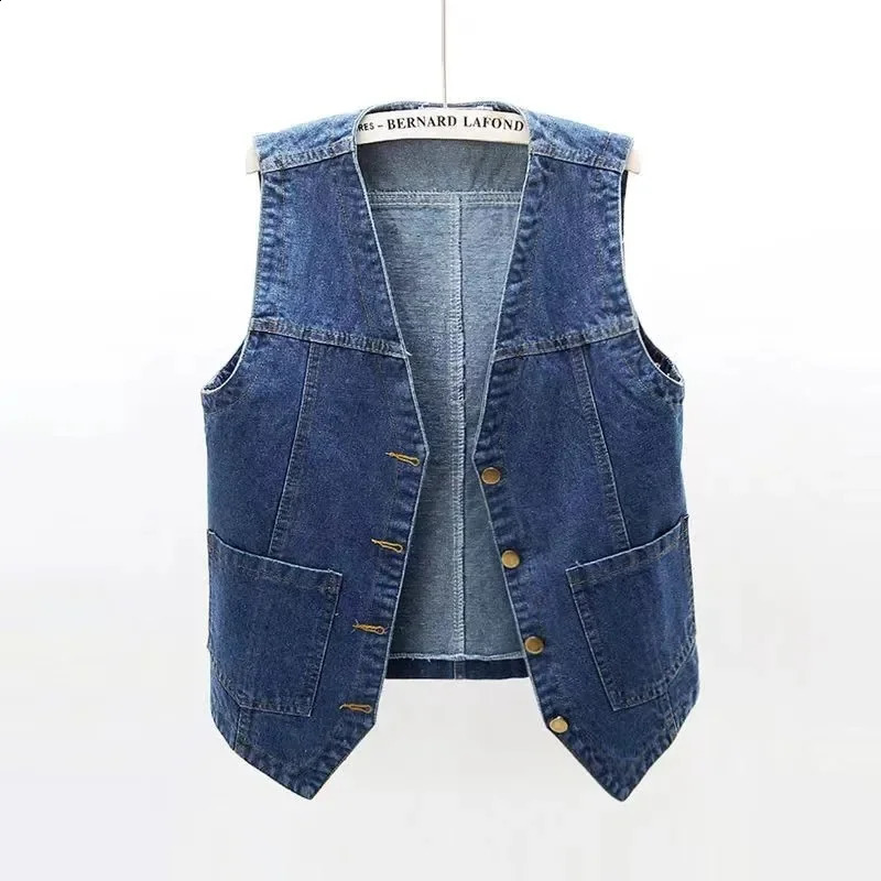 2024 SpringSummer Vneck Denim Tank Top Womens Short sleeved Jacket Casual Single breasted Jeans Waist Coat T382 250319