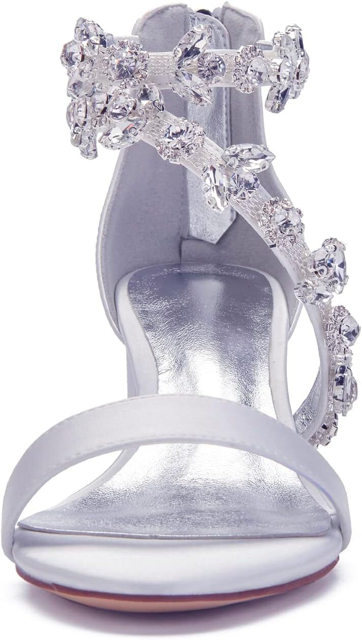 2025 New With Box Designer Women's heeled sandals with thick heels and ankle straps, crystal wedding dress shoes, low heeled comfortable high hee