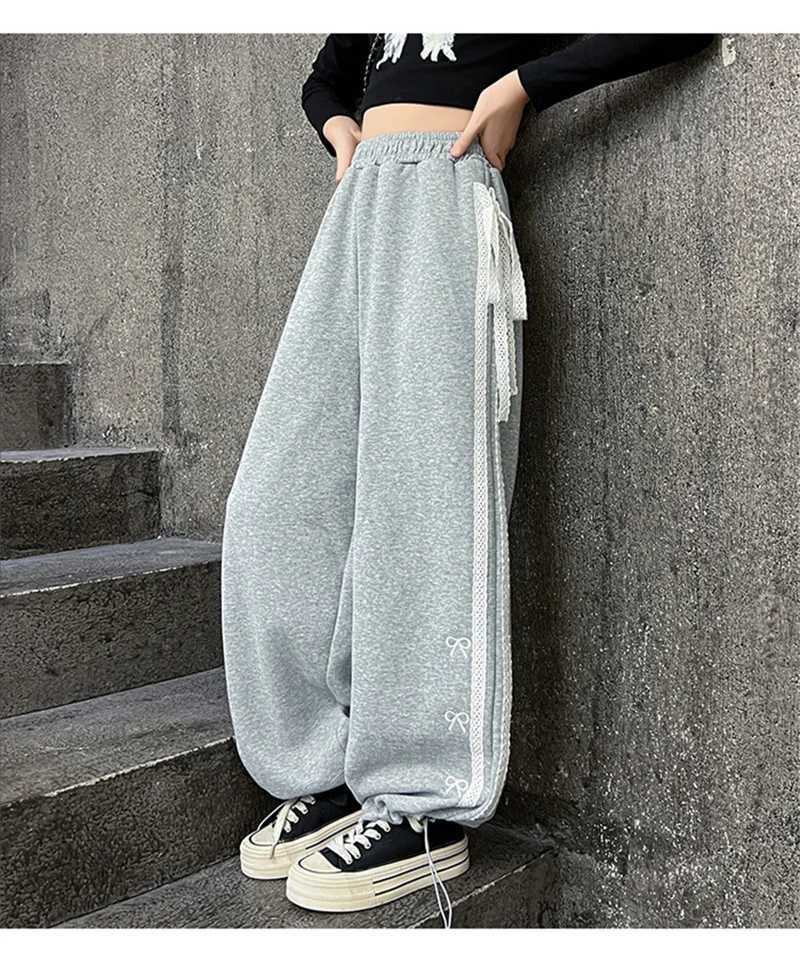 Girls Wide Leg Pants Kids Loose-Fit Casual Trousers New Spring Dull Drawstring Sweatpants Teen Trendy Straight Pants 5-14 YearsT250318