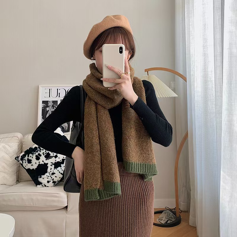 K172 Smoky white ~ Winter wool blended simple solid color cold-proof warm scarf Korean style outer wear couple neck shawl