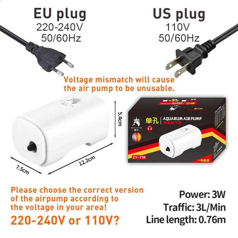 3W Silent Aquarium Air Pump Ultra Fish Tank Compressor 220V240V 110V Oxygen 250318