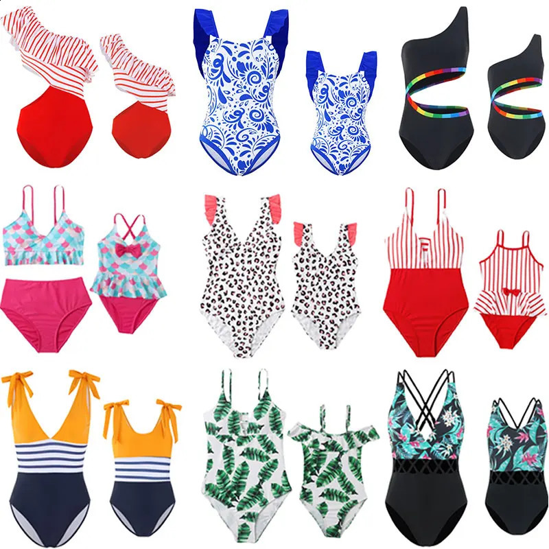 Mother Kids Girls Swimsuit Swimming Clothing Women Beach Bikini Bathing Suit Family Matching Swimwear Mummy Daughter Beachwear 250319