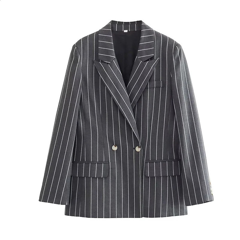 QNQO twopiece womens coat striped set vest office Vneck top and fashionable high waisted pants 250319