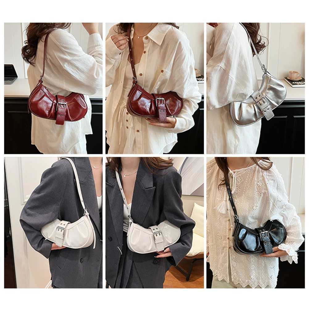 New Arrival Leather cross body bag Y2K womens clutch wallet with adjustable shoulder strap homeless bag buckle underarm wallet for travel work shoppin