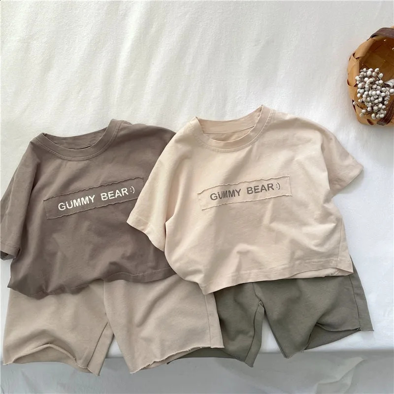 Children Letter Printed T-shirt Kids Loose Casual Boy Short Sleeves Tops Baby Girl Cotton Tees Infant T-shirt Sport Clothes 250319