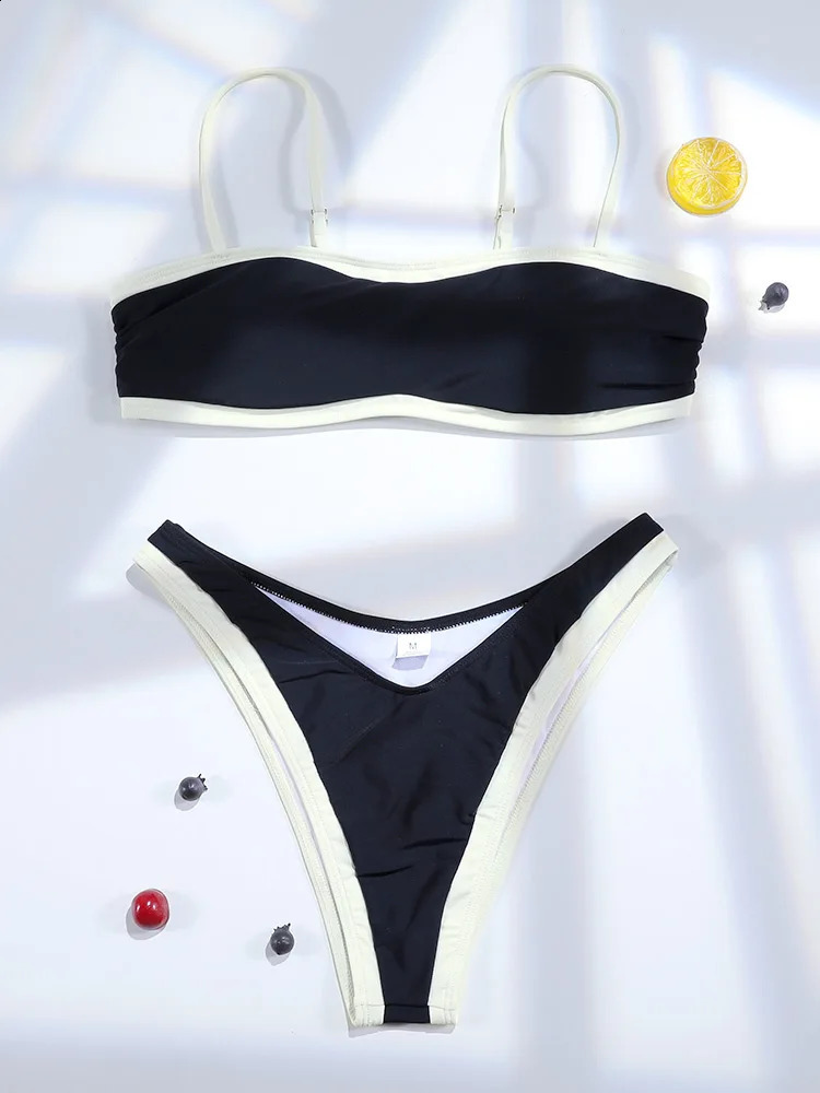 Miyouj High Cut swimsuit bikini solid color Bkinis black beachwear low waist Biquini push up twopiece set 250319