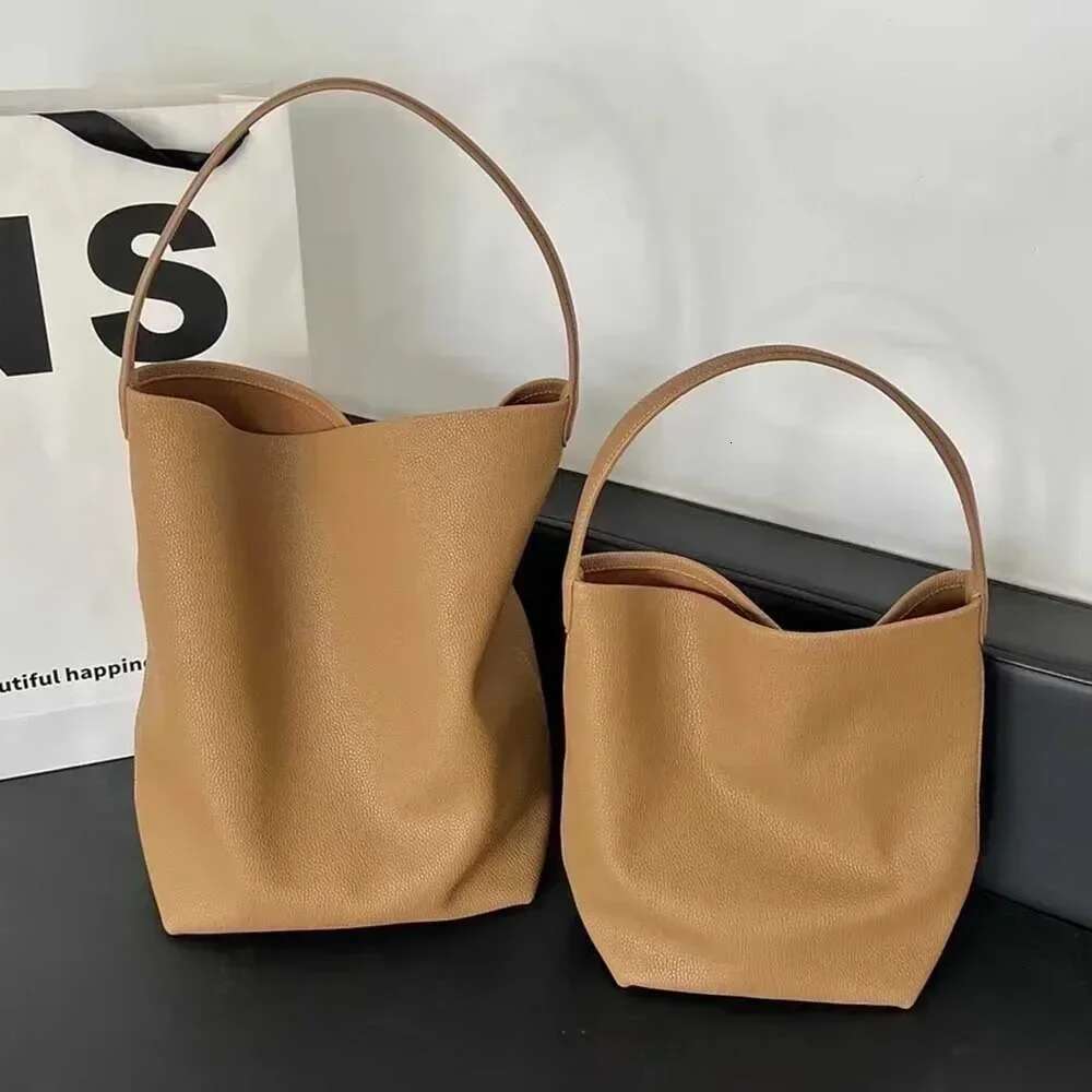 Soft Cowhdie Minimalism Women Bucket Elegant French Style Lady Large Tote Thick Real Leather Bag
