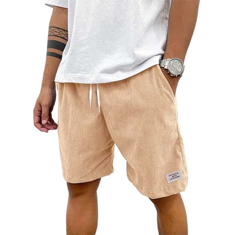 Summer mens solid Corduroy shorts with drawstring and casual elastic waist suitable for outdoor daily activities W250319