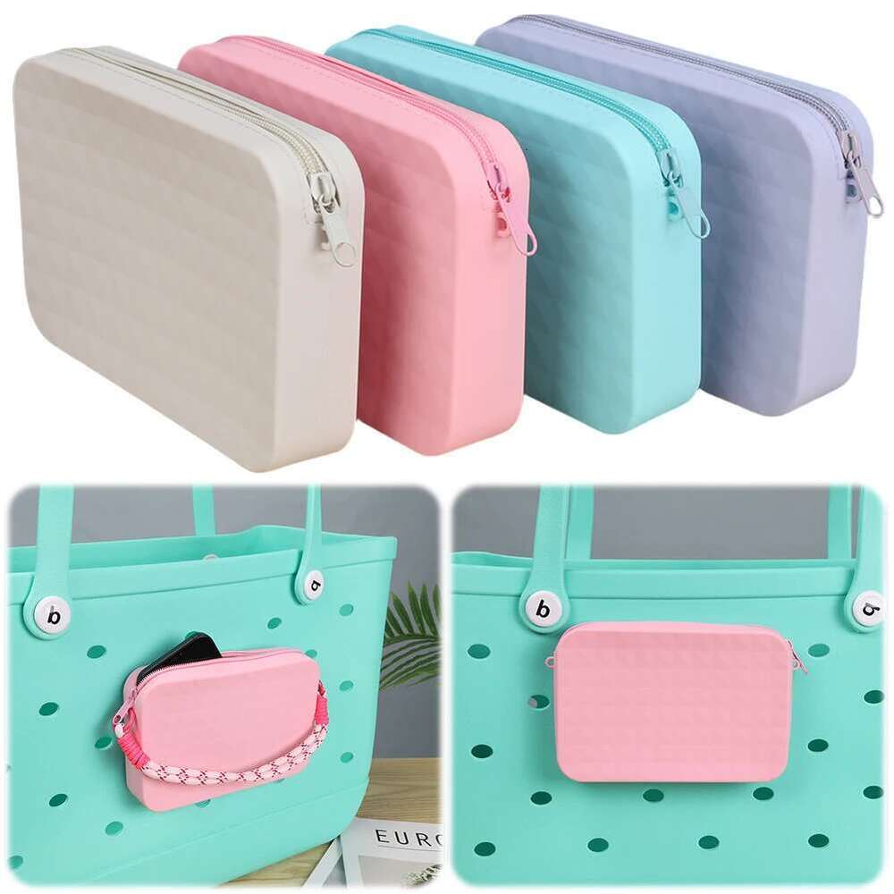 Silicone Storage Pouch Beach Connector With Lanyard Zipper Wallet Large Capacity For Bogg Bag