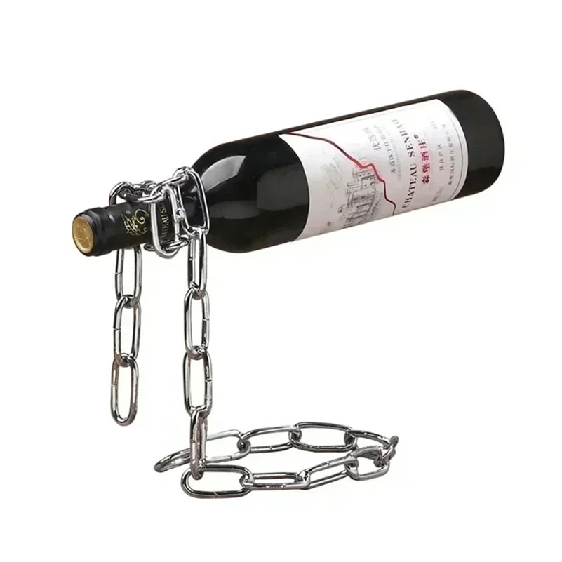 Magic hanging iron chain wine rack one bottle of display kitchen k 250225