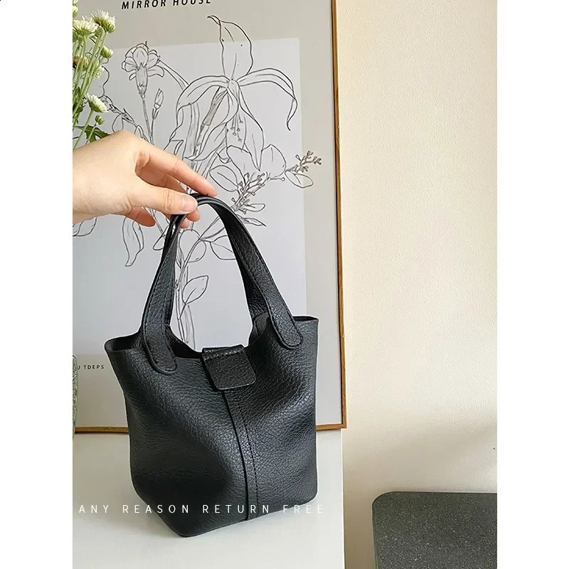 Korean version soft textured single shoulder portable bucket bag personalized small vegetable basket portable casual cross body bag 250317