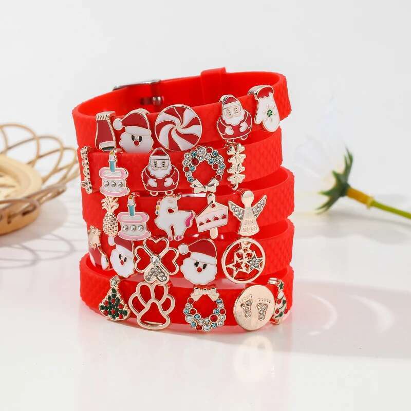 20 Style Stainless Steel Mesh Bracelets With Santa Claus Christmas Tree Beads Charm Keeper Bracelet For Women Kids Jewelry Gift