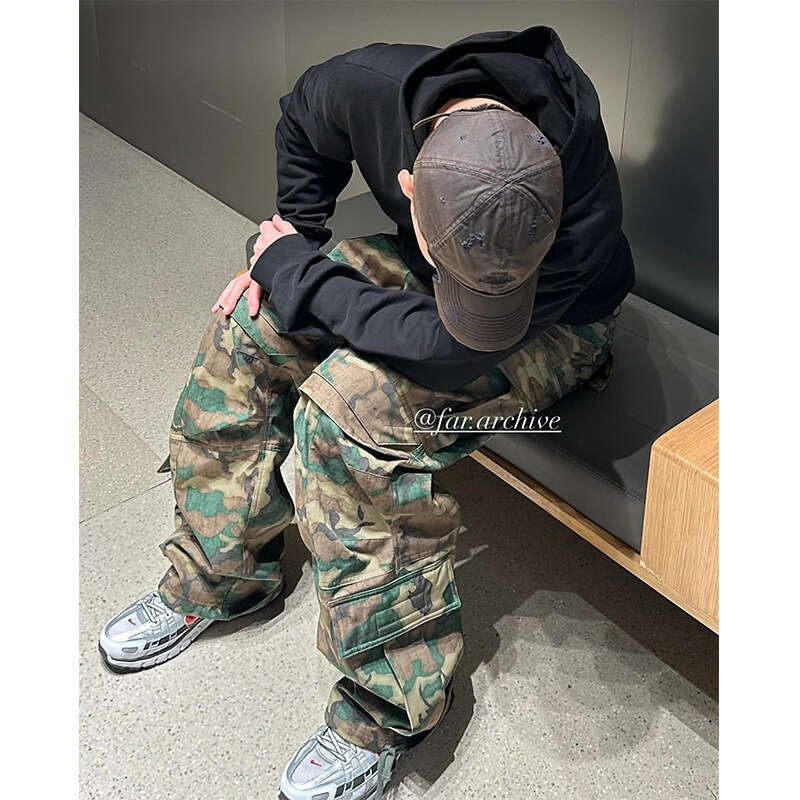 VIBE American camouflage multi pocket tactical paratrooper functional straight tube workwear pants men's trendy brand
