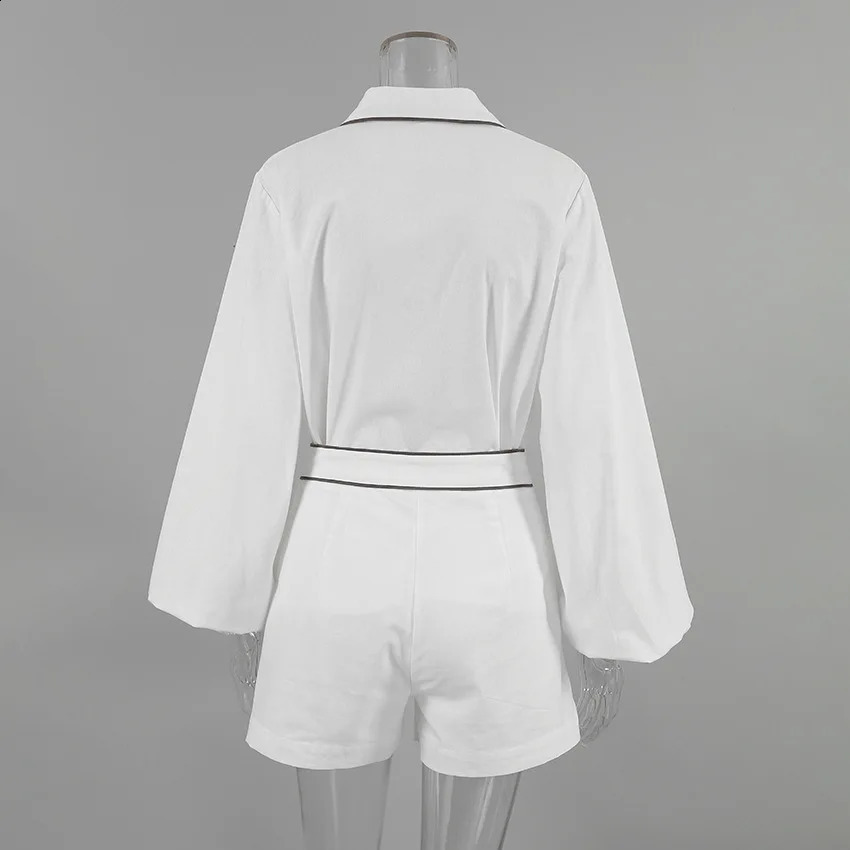 Womens Casual Shorts Set Summer Cotton Linen Long-Sleeved Black White Contrasting Color Shirt Shorts Set Two-Piece Set 250319
