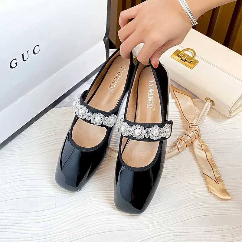 Cooked food womens transparent Rhine shoulder strap Mary Jens womens shoes Lolita ballet dancer patent apartment Loafers womens square toe ballet danc
