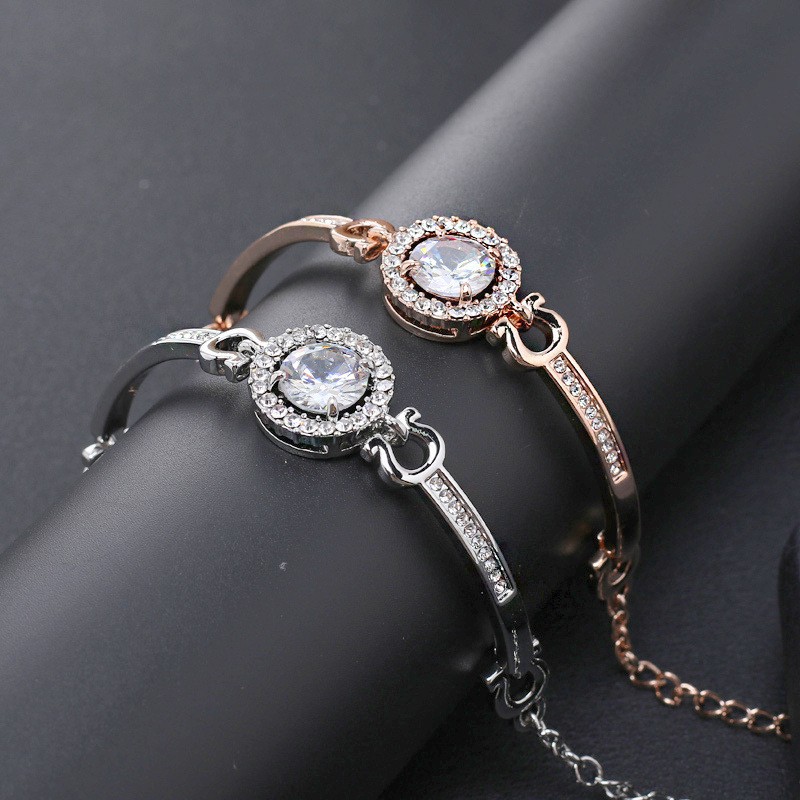 18K Rose Gold Silver Plated Austrian Crystal Charm Bracelet for Women Zirconia Bracelet Hand Chain Diamond Bracelets Wedding Jewelry Nice Gift Wholesa