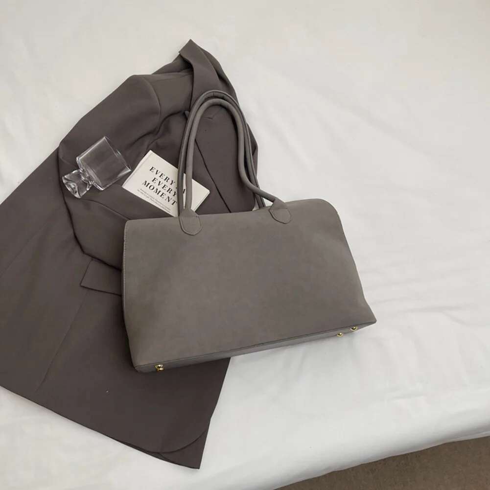 Shoulder For Women Men With Inner Pocket Retro Handbag Suede Solid Color Top Handle Trendy Satchel Work Travel Bag