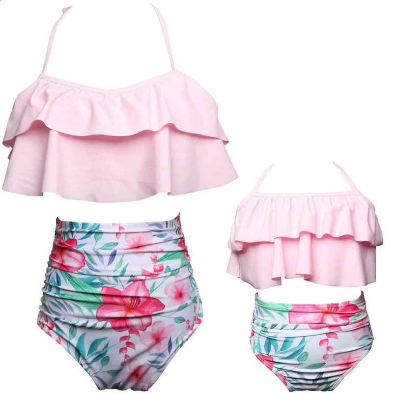 Summer Mother Daughter Swimsuits Flower Mommy And Me Swimwear Bikini Family Look Mom Daughter Bathing Family Matching Clothes 250319