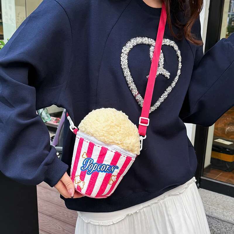 Women Popcorn Bucket Adjustable Strap Cute Shoulder Creative Crossbody Girl Student Daily Bag