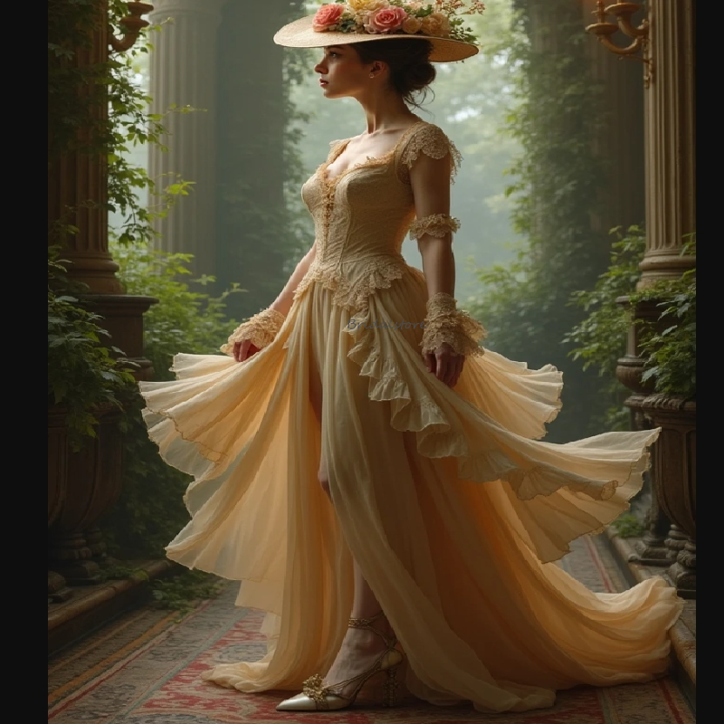 French Noble Gold Prom Dress Victorian Long Sleeve Renaissance 15th Century Evening Dress Lace Civil War Retro Party Dress Fairy Tale Formal Occasion 