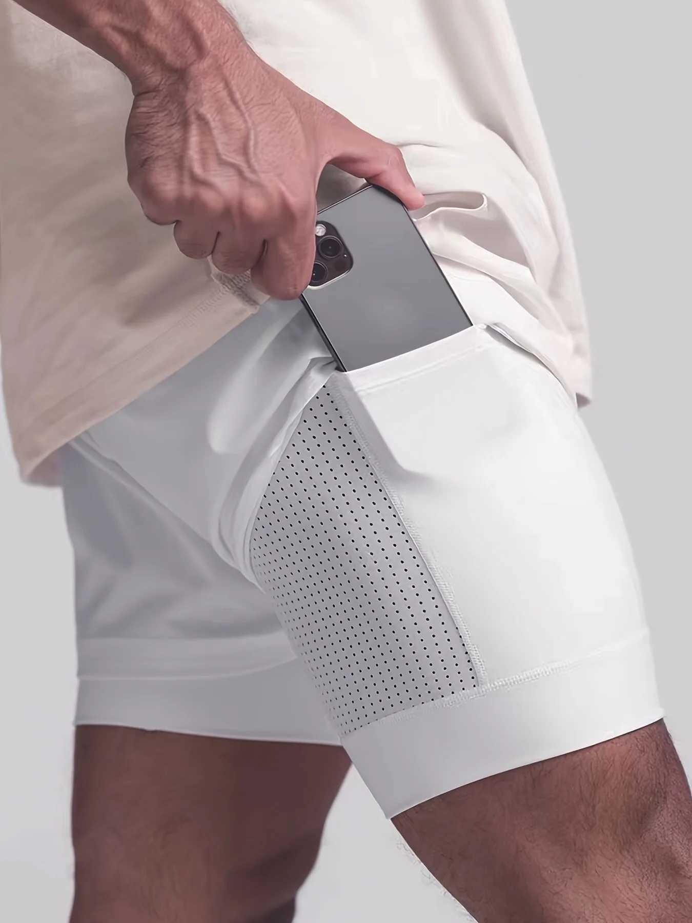 Sports shorts for men double layered quarter quick drying elastic basketball running training equipment deep squat fitness W250319