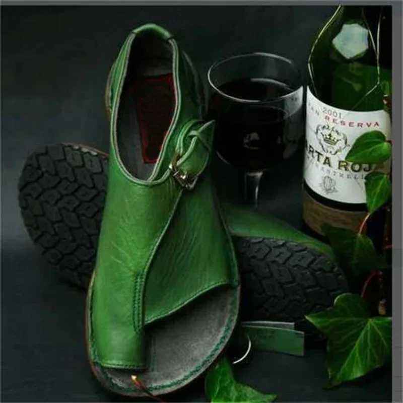 New Arrival Womens Plus Size 43 Sandals Buckle Strap Round Toe Casual Female Flat Shoes Thimble Toe Cover Heel Comfortable Light Sandal T250318
