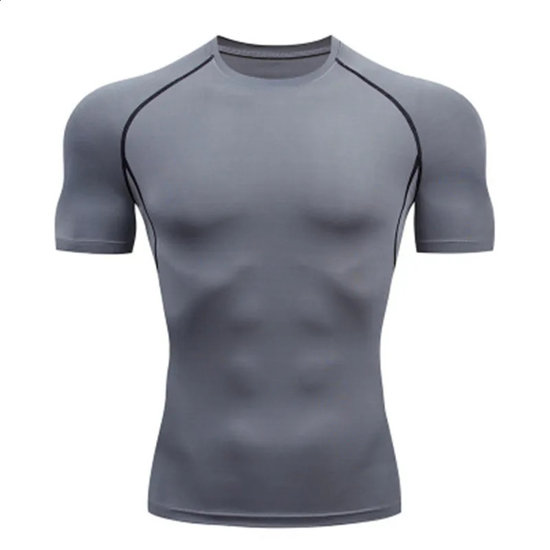 Mens running compression Tshirt short sleeved sports gym fitness sportswear mens jogging track and field clothing top 250319