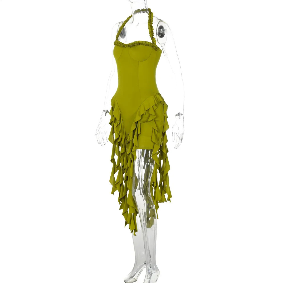 Irregular Tassels sexy Halter Party Club mini dress summer sleeveless backless Y2K tight beach Vestido 250319