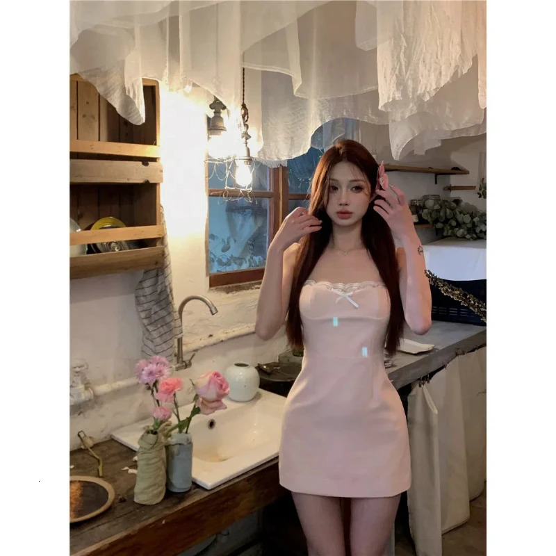 Lace bow hanging dress suitable for womens waist embrace and weight loss 250314