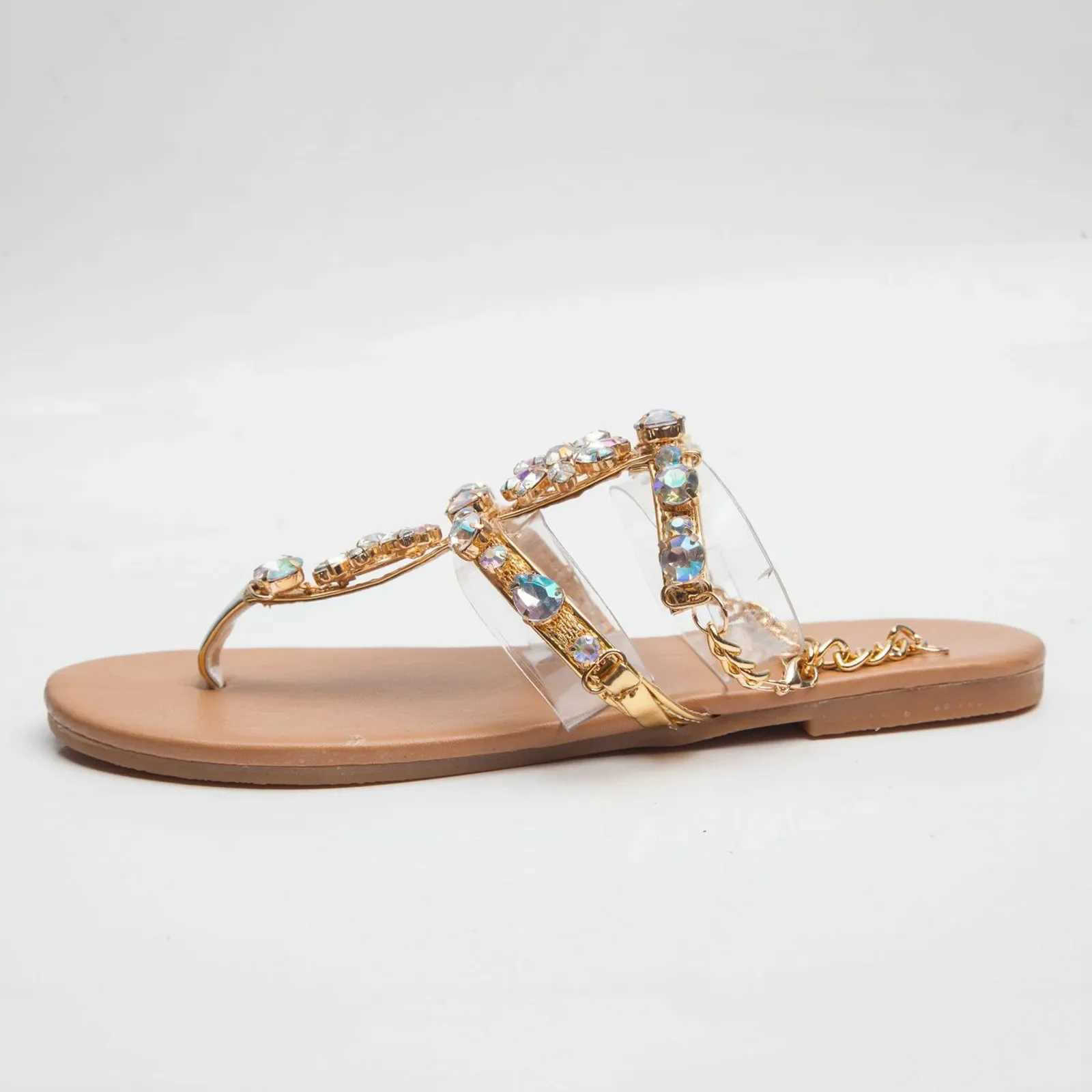 New Arrival Ladies Rhinestones Sandals Summer Beach Slippers for Women Clip Toe Chain Sandals Shiny Crystal Fashion Casual Flat Bottom Shoes T250318