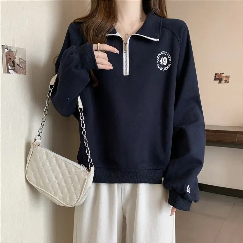 Lazy Style Letter y Half Zipper Pullover Plus Size Hoodie for Womens Casual Loose Standing Collar Long Sleeved Top 250318