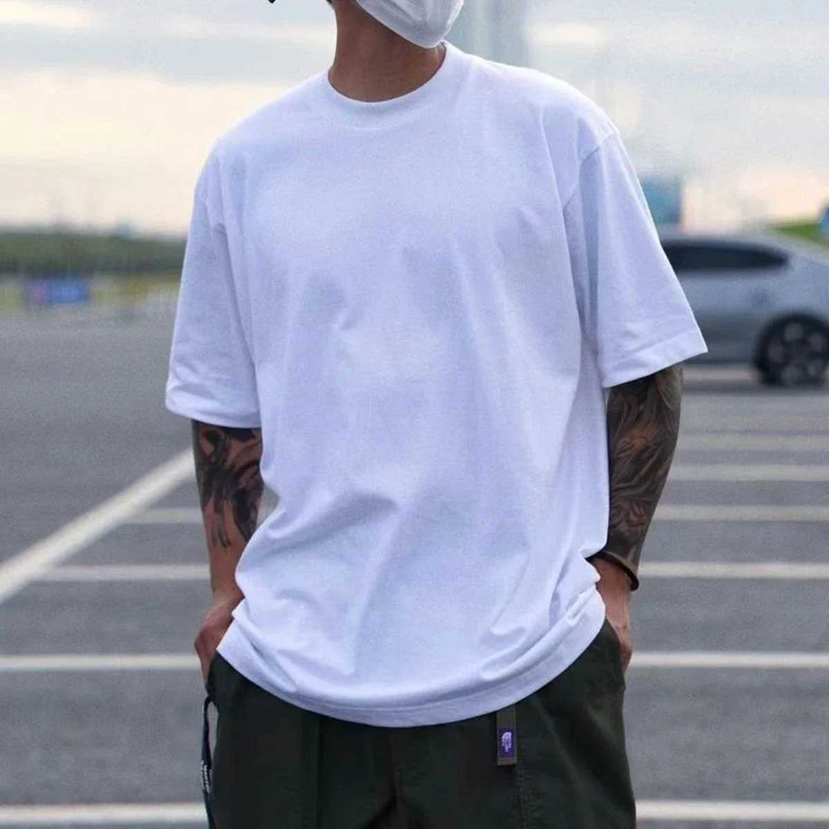 ExtFine 210GSM 100% cotton mens T-shirt 2023 oversized basic T-shirt off shoulder T-shirt streetwear top tee K2YT250318
