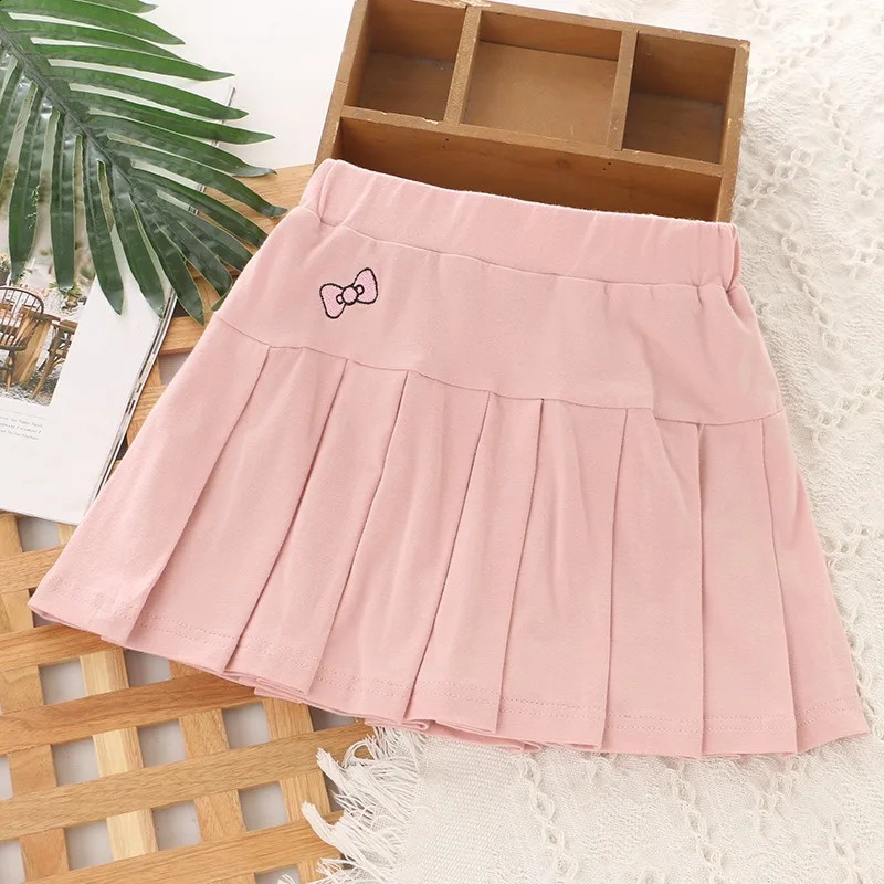 Girls Skirt 2025 Summer Cute Sweet Solid Outer Wear Casual Simple Pleated Kids Skirt Safety Pants n 4-10Y 250319