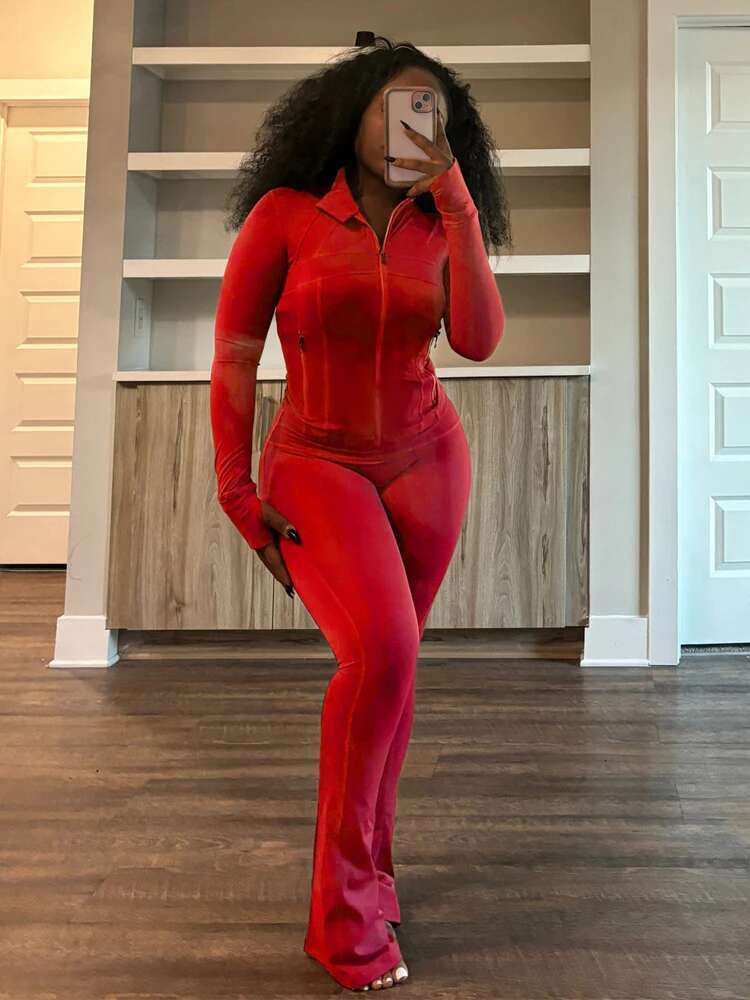 Fall 2024 Women Clothes Two Flared Pants Tracksuits Casual Gym Active Wear 2 Piece Set Lounge Womens Matching Sets