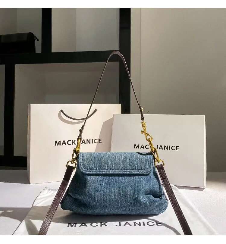 Autumn High Quality Blue Denim Square Women Fashion Handbag Shoulder Messenger Lady Purse Female Underarm Bag Armpit