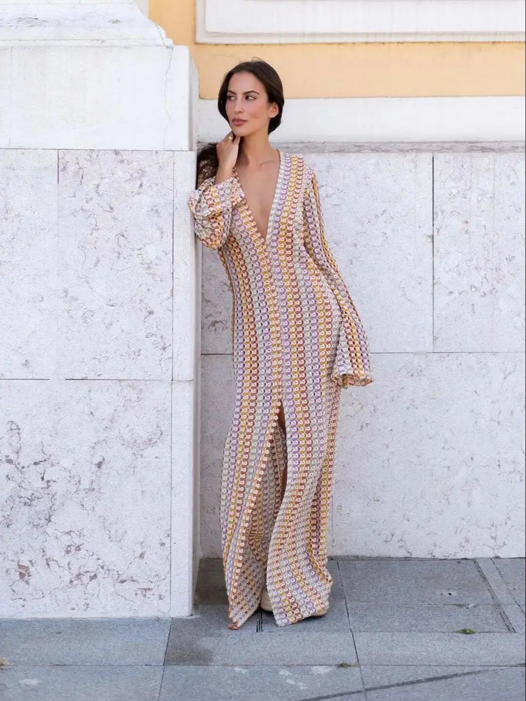 Knitted beach dress womens beach dress long sleeved swimsuit knitted swimsuit Tunic beach dress 250318