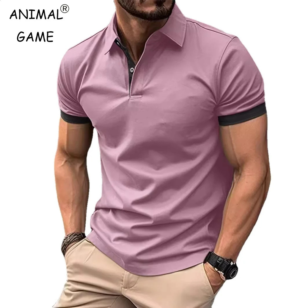 Summer Men Polo Shirts Men Short Sleeve Shirt Contrast Color Lightweight Streetwear Casual Lapel Collar Tops 250319