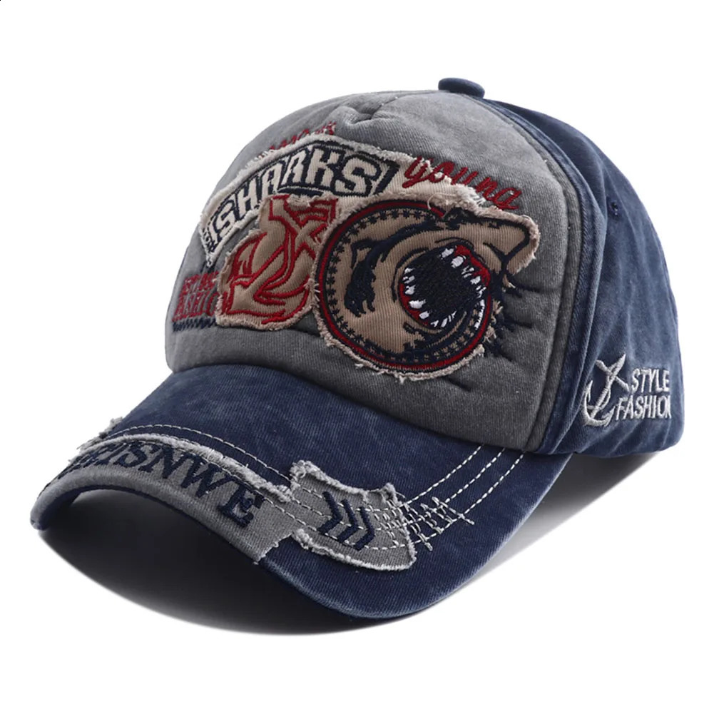 er Vintage Shark Hat Embroidery Baseball Cap Casquette Homme Hip Hop Casual Visor Hats for Women Men 250304