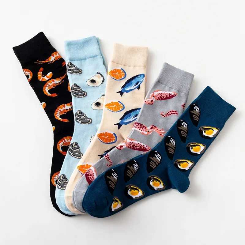 Creative Women Harajuku Seafood Socks Winter Cotton Skateboard Long Socks Oysters Mussels Octopus Arctic shrimp Cod Salmon socks X250319