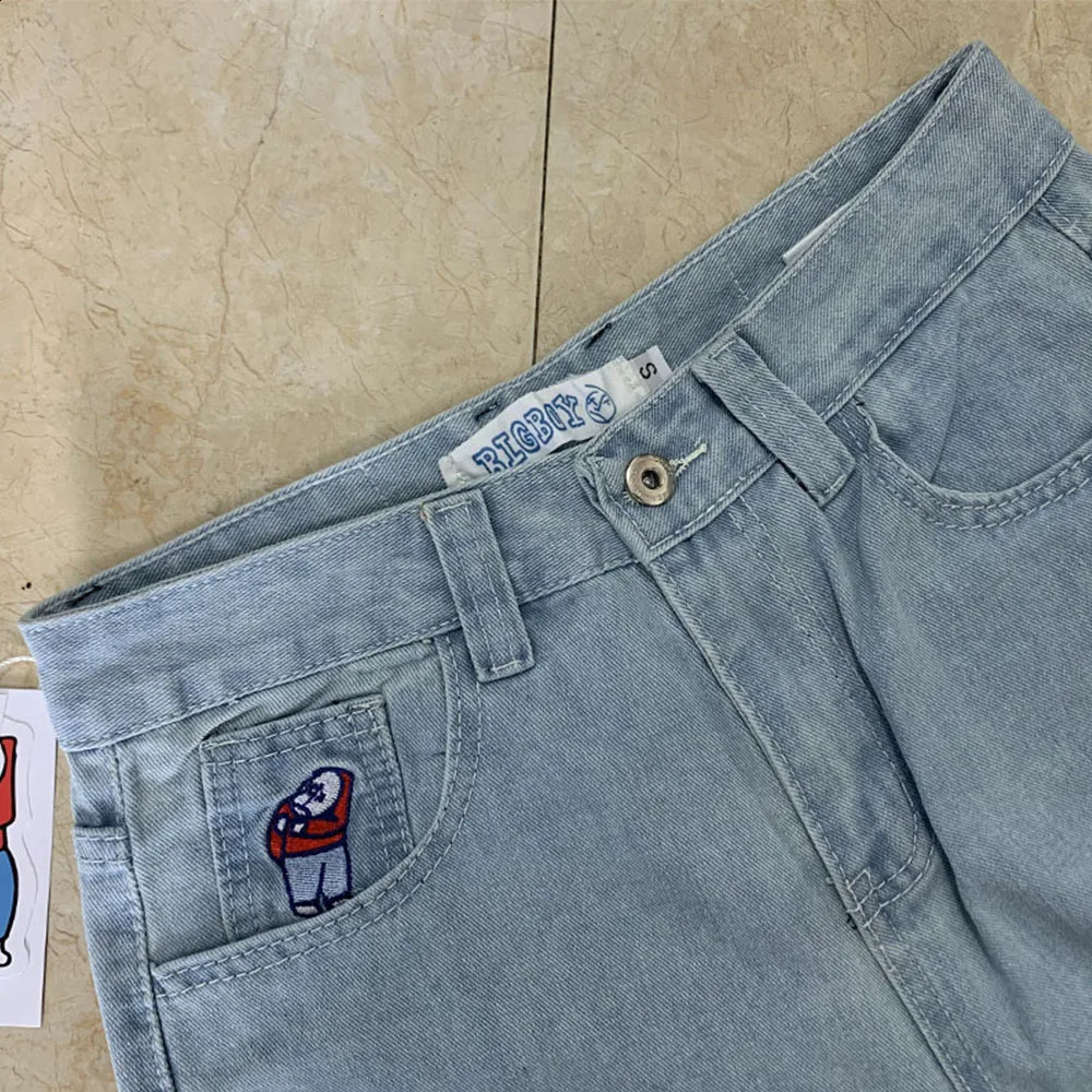 Polar Big Boy ed Jeans Y2K Pants Streetwear Gothic Cartoon Blue Pocket Retro Punk Rock High Waist Denim Trousers 250317
