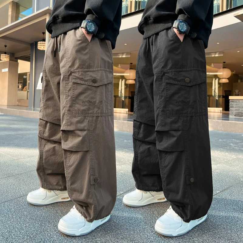 Teen Boys Cargo Pants Loose Casual Fashion Children Trousers Pockets Design Trendy Cool Streetwear Kids Pants 6 8 10 12 14 YearT250318