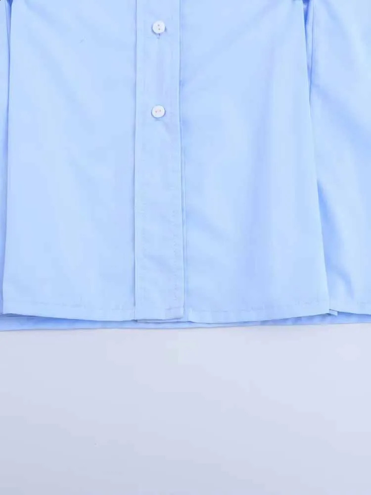 European and American style womens spring fashion Versatile waist button decoration Oxford collar shirt top 250319
