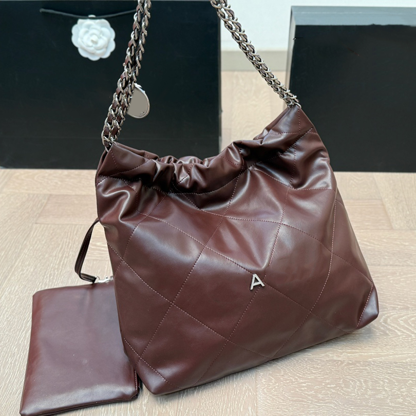 24Ss Womens Luxury Designer 22 Garbage Shopping Bags Gold/Silver Metal Chain Crossbody Shoulder Pocket With Wallet Pouch Coin Charm Handbags 30CM Black Whgite