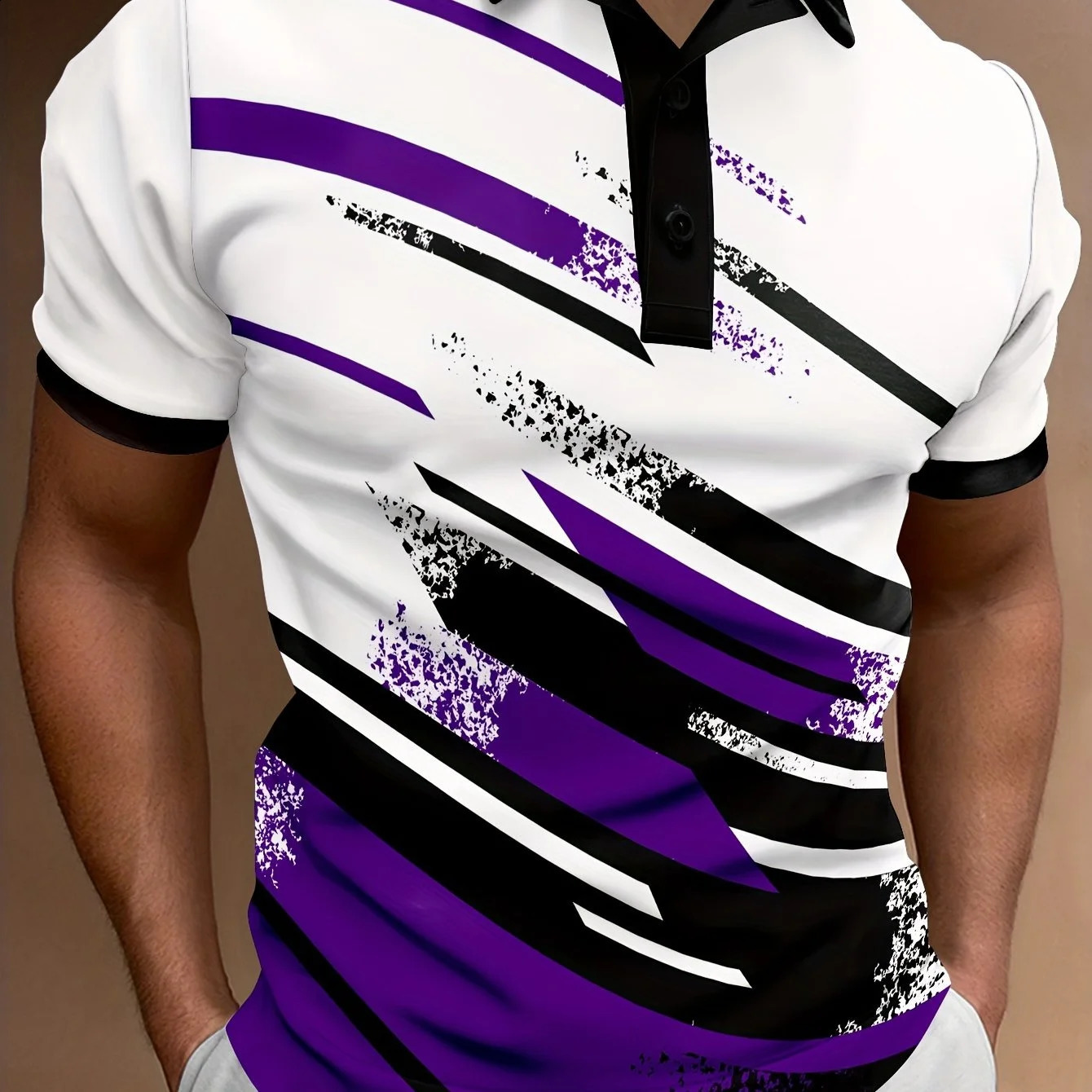 Mens Summer Fashion Polo Shirt Casual Geometric Stripe Pattern Short Sleeve Formal Cut Knitted H-Type Mens Wear 250317